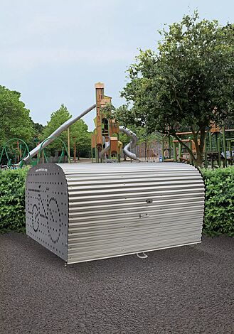 <div id="container" class="container">Fahrradgarage VELO-BOXX®-Professional für Liege- und Lastenräder, 2 Stellplätze, Klappflügeltür aus Wellblech in RAL 7016 anthrazitgrau, Seitenwände in RAL 7004 signalgrau</div>