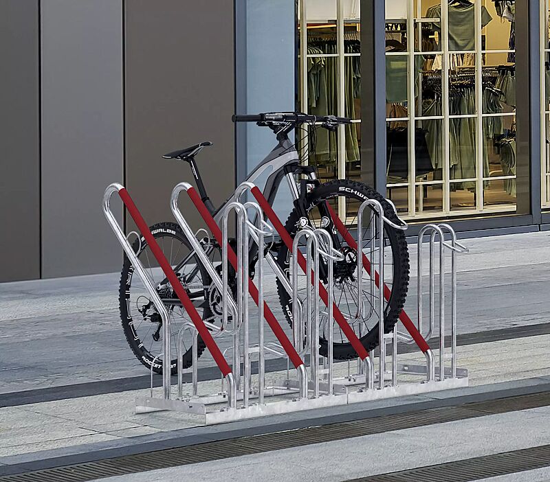 Fahrradständer OAKLAND einseitig, 4 Stellplätze, 4 Anlehnbügel, Radabstand 350 mm