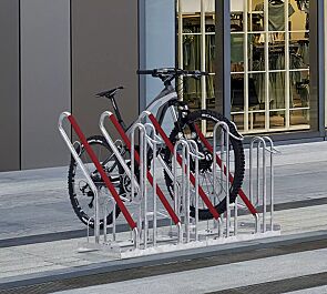 Fahrradständer OAKLAND einseitig, 4 Stellplätze, 4 Anlehnbügel, Radabstand 350 mm