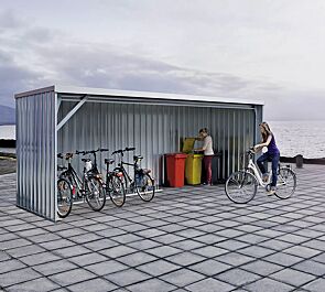 <div id="container" class="container">Fahrradüberdachung BALTIMORE, Dachbreite x Dachtiefe 6100 mm x 2300 mm, Stahlkonstruktion feuerverzinkt, inkl. Rück-, Seitenwänden und Dacheindeckung in Stahltrapezblech</div>