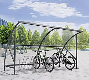 <div id="container" class="container">Fahrradüberdachung CEPHEUS, Dachbreite x Dachtiefe 4130 mm x 2100 mm, Dach und Seitenwände aus Polycarbonat, Fahrradständer RIVERSIDE, Stahlkonstruktion in RAL 7016 anthrazitgrau</div>