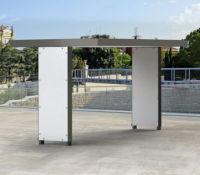 Fahrradüberdachung GEMINI, Dachbreite x Dachtiefe 4660 mm x 2400 mm, Wandelemente in VSG mit matter Folie, Stahlkonstruktion in RAL 7016 anthrazitgrau