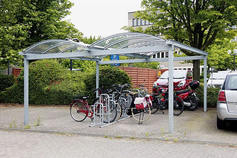 fahrradueberdachung-kallisto__shoKAT0029452 Fahrradüberdachung KALLISTO, Dachbreite x Dachtiefe 5120 mm x 5000 mm, mit Fahrradparker MISSOURI, Stahlkonstruktion feuerverzinkt