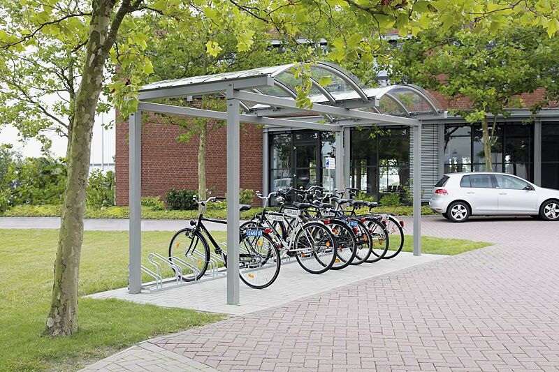 fahrradueberdachung-kallisto__shoKAT0030001 Fahrradüberdachung KALLISTO, Dachbreite x Dachtiefe 5120 mm x 2250 mm, mit Fahrradständer UNIVERSAL, Stahlkonstruktion in RAL 9007 graualuminium