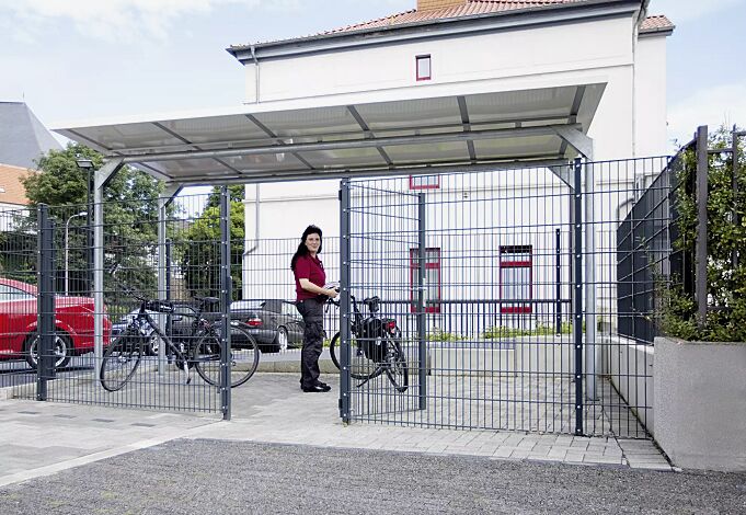 Fahrradüberdachung MATRIX Dachbreite x Dachtiefe 5090 mm x 2750 mm, Stahlkonstruktion feuerverzinkt, Dacheindeckung Stahlblechkassetten