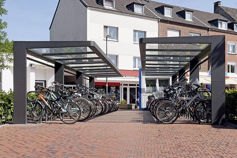 fahrradueberdachung-pure__shoKAT0036740 Fahrradüberdachung PURE, Dachbreite x Dachtiefe 12000 mm x 2250 mm, einseitig, Fahrradständer bauseits, Stahlkonstruktion in DB 703 eisenglimmer