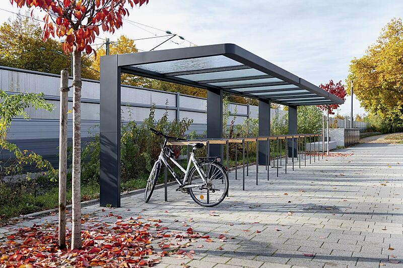 fahrradueberdachung-pure__shoKAT0065753 Fahrradüberdachung PURE, auftragsbezogene Anpassung Dachbreite x Dachtiefe 12000 mm x 2250 mm, bauseitige Fahrradabstellanlagen, Stahlkonstruktion in RAL 7016 anthrazitgrau