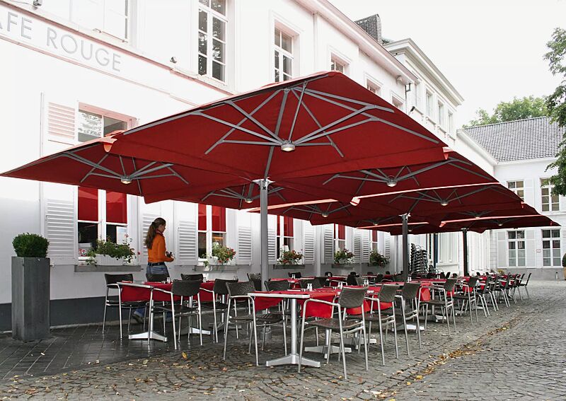 Freiarmschirm MULTI POLE, 2 x 4 Schirme quadratisch