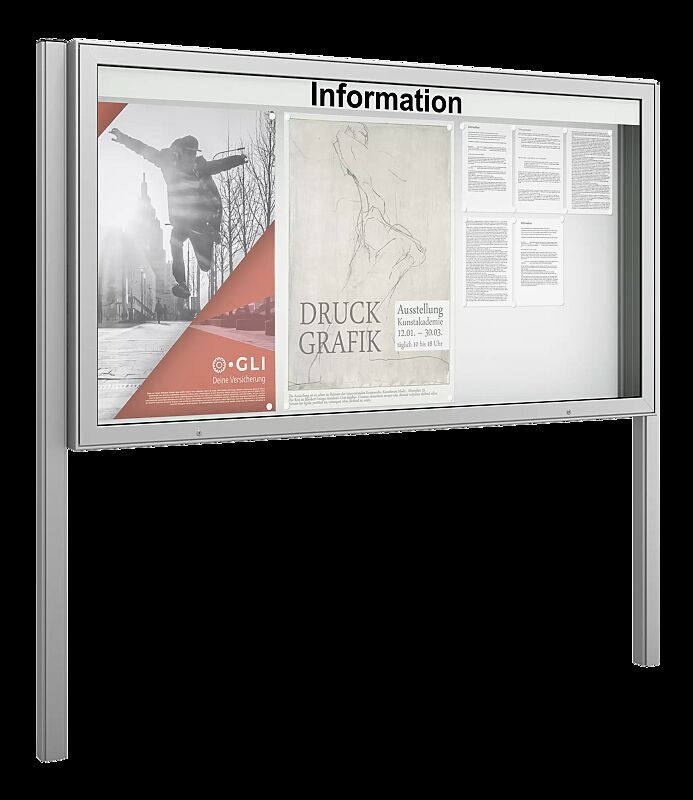 Schaukasten PATRAS zum Einbetonieren, Bautiefe 210 mm, für 27 x DIN A4, mit Beschriftung (Zubehör), Alu silber