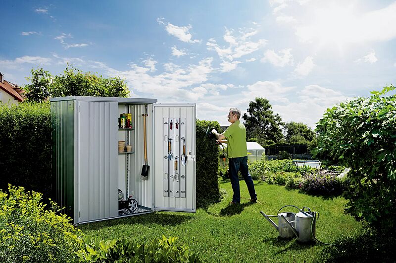 geraeteschrank-neufelden__shoKAT0069481 Geräteschrank NEUFELDEN, Modell 150, silber-metallic, mit Aluminium-Bodenrahmen und -Bodenplatte