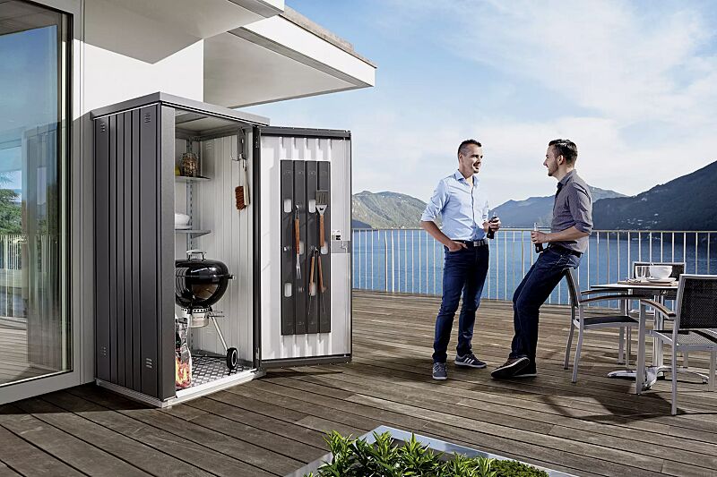 geraeteschrank-neufelden__shoKAT0069509 Geräteschrank NEUFELDEN, Modell 90, in dunkelgrau-metallic, mit Aluminium-Bodenrahmen und -Bodenplatte