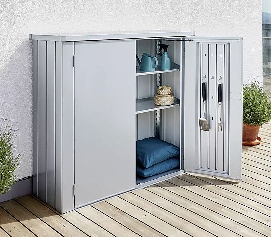 Geräteschrank ROMEO®, Modellgröße M, in silber-metallic, mit Regal-Set (Zubehör)