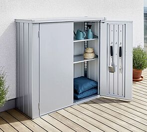 Geräteschrank ROMEO®, Modellgröße M, in silber-metallic, mit Regal-Set (Zubehör)