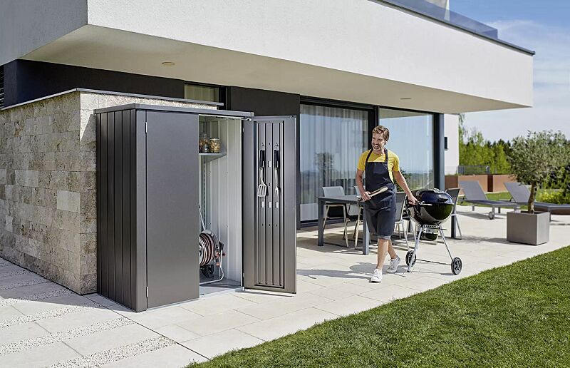 geraeteschrank-romeo__shoKAT0074795 Geräteschrank ROMEO®, Modellgröße L high, in dunkelgrau-metallic, mit Regal-Set (Zubehör)