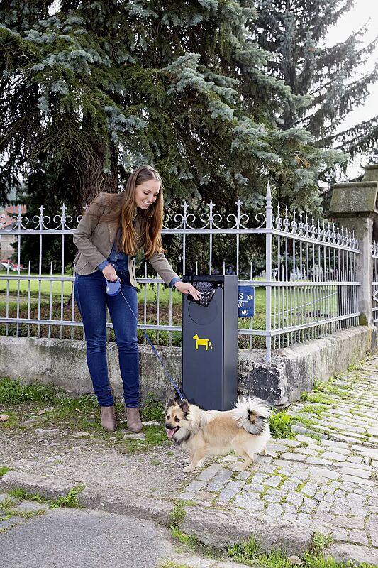 hundetoilette-crystal__shoKAT0037653 Hundetoilette CRYSTAL in RAL 7016 anthrazitgrau, Siebdruck in RAL 1028 melonengelb