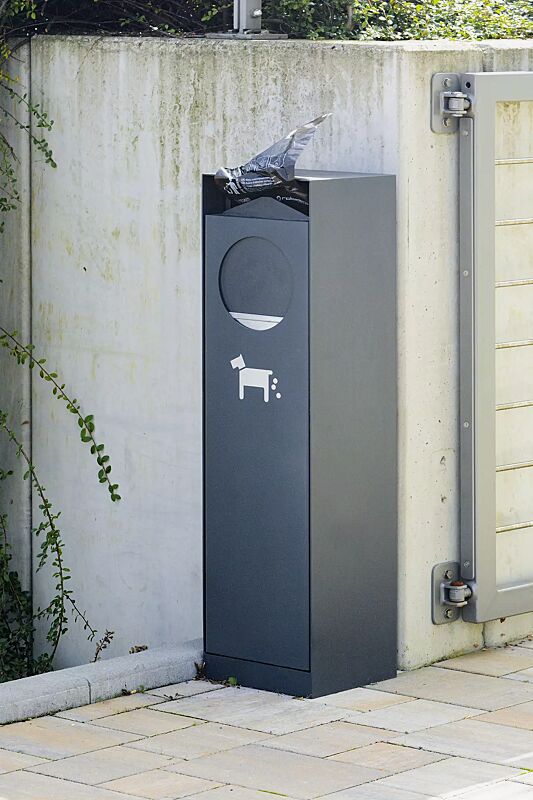 hundetoilette-crystal__shoKAT0061094 Hundetoilette CRYSTAL in RAL 7016 anthrazitgrau, Siebdruck in RAL 9003 signalweiß