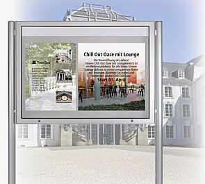 Schaukasten CITY mit Rundrohrständern zum Aufdübeln, für 16 x DIN A4, Alu silber