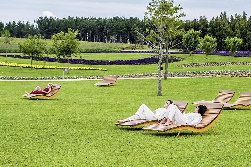 Liegebänke BOJON mit Hartholzbelattung, Breite 1100 mm, Stahlteile in RAL 1021 rapsgelb