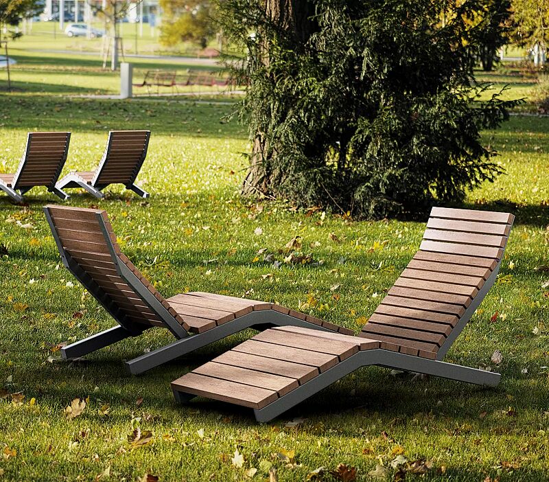 Liegebank RIVAGE zum freien Aufstellen, mit Jatobaholzbelattung, Stahlteile in DB 703 eisenglimmer