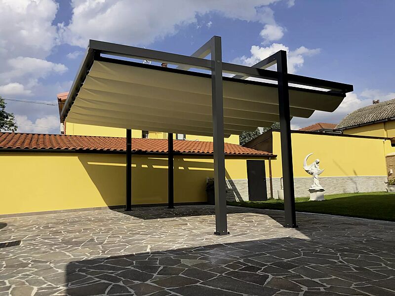 markisen-freigestell-teramo__shoKAT0075567 Markisen-Freigestell TERAMO, Dachbreite x Dachtiefe 4000 mm x 4000 mm, PVC Tuch weiß, Aluminiumkonstruktion grau gesprenkelt