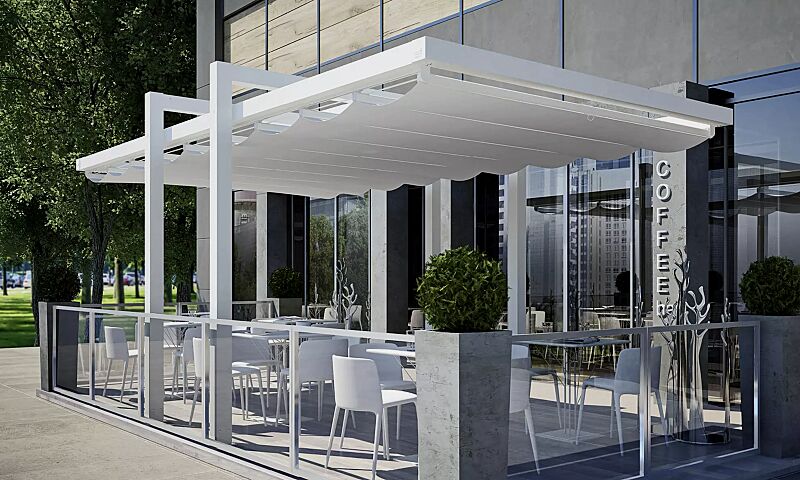 markisen-freigestell-teramo__shoKAT0075569 Markisen-Freigestell TERAMO, Dachbreite x Dachtiefe 3000 mm x 5000 mm, PVC Tuch weiß, Aluminiumkonstruktion weiß