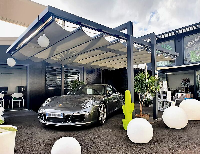 markisen-freigestell-teramo__shoKAT0075570 Markisen-Freigestell TERAMO, Dachbreite x Dachtiefe 4000 mm x 6000 mm, PVC Tuch weiß, Aluminiumkonstruktion grau gesprenkelt