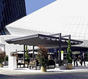 Markisen-Freigestell TERAMO, Dachbreite x Dachtiefe 4000 mm x 6000 mm, PVC Tuch grau, Aluminiumkonstruktion grau gesprenkelt