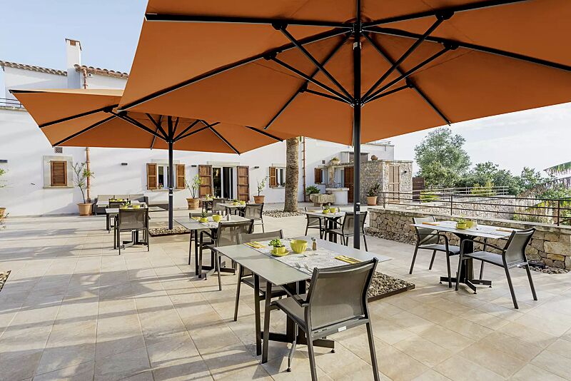 mittelmastschirm-centro__shoKAT0070068 Mittelmastschirm CENTRO, zum freien Aufstellen mittels Plattenschirmständer, Aluminiumkonstruktion anthrazitgrau RAL 7016, Schirmtuch in apricot