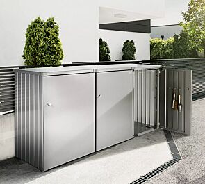 Müllbehälter-Dreifachschrank ALEX®, bestehend aus 3 Einzelschränken inkl. 2 Verbindungselementen, in silber-metallic