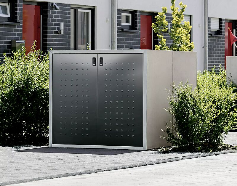 Müllbehälter-Doppelschränke DARWEN, für Tonnengröße 80 bis 240 Liter, Korpus Sichtbeton, Türen in anthrazitgrau ähnlich RAL 7016