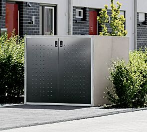 <div id="container" class="container">Müllbehälter-Doppelschränke DARWEN, für Tonnengröße 80 bis 240 Liter, Korpus Sichtbeton, Türen in anthrazitgrau ähnlich RAL 7016</div>