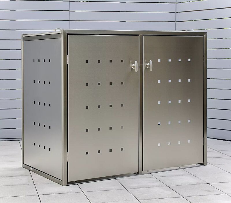Müllbehälter-Doppelschrank FAIRBANKS, mit Schiebedach, komplett aus Edelstahl
