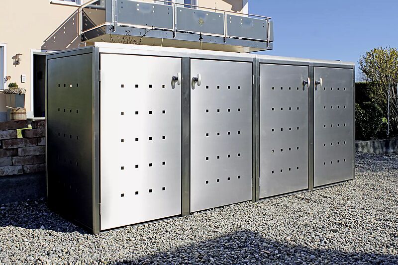 muellbehaelterschrank-fairbanks__shoKAT0065740 Müllbehälter-Vierfachschrank FAIRBANKS, mit Schiebedach, komplett aus Edelstahl