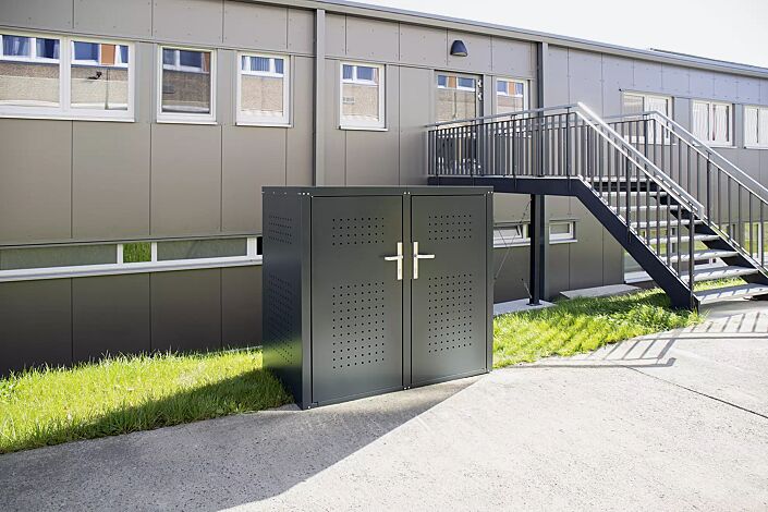 Müllbehälter-Doppelschrank FLEET, Türdrücker außen und innen, Stahlkonstruktion in RAL 7016 anthrazitgrau