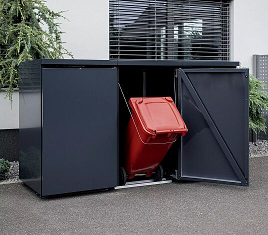 Müllbehälter-Dreifachschrank STYLEOUT® BASIC, pulverbeschichtet in RAL 7016 anthrazitgrau