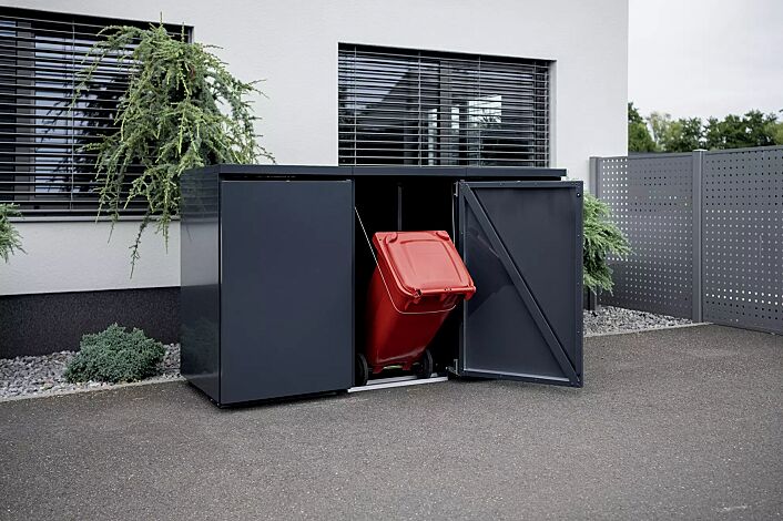 Müllbehälter-Dreifachschrank STYLEOUT® BASIC, pulverbeschichtet in RAL 7016 anthrazitgrau