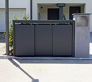 Müllbehälter-Dreifachschrank STYLEOUT® BLANK mit Pflanzdach, Aluminiumkonstruktion in RAL 7016 anthrazitgrau