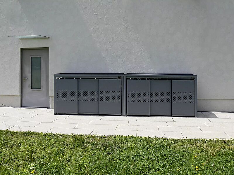 muellbehaelterschrank-styleout-qubis__shoKAT0056450 Müllbehälter-Doppelschränke STYLEOUT® QUBIS mit Pflanzdach, Aluminiumkonstruktion in RAL 7016 anthrazitgrau