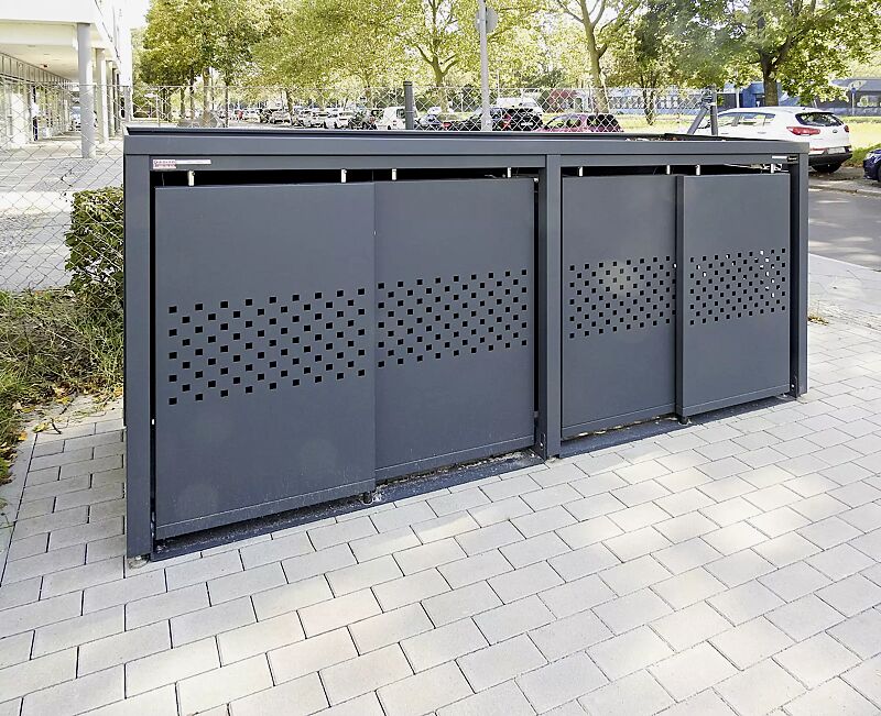 muellbehaelterschrank-styleout-qubis__shoKAT0067916 Müllbehälter-Vierfachschrank STYLEOUT® QUBIS mit Pflanzdach, Aluminiumkonstruktion in RAL 7016 anthrazitgrau