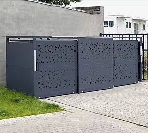 <div id="container" class="container"><div id="container" class="container">Müllbehälter-Dreifachschrank STYLEOUT® TOMO 1100, Schiebetüren mit Designlochung, Aluminiumkonstruktion in RAL 7016 anthrazitgrau</div></div>