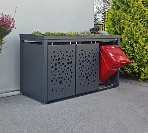 <div id=""container"" class=""container"">Müllbehälter-Dreifachschrank STYLEOUT® TOMO mit Pflanzdach, Dachbegrünung (bauseits), Aluminiumkonstruktion in RAL 7016 anthrazitgrau</div>