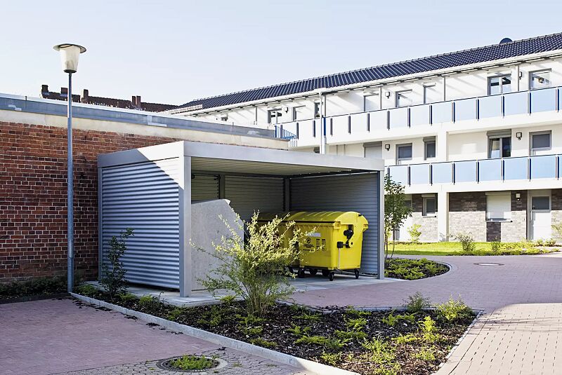 multiport-wertstoff__shoKAT0029741 MULTIPORT® Wertstoff Dachbreite x Dachtiefe 5970 mm x 3060 mm, Stahlkonstruktion feuerverzinkt und pulverbeschichtet inkl. Rück- / Seitenwände Aluminiumwellblech, Dacheindeckung Trapezblech