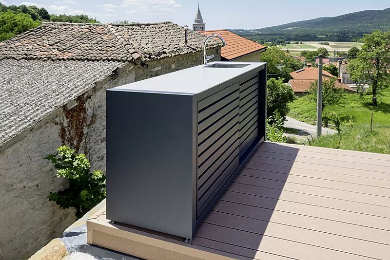 outdoor-kueche-cookout-linis__shoKAT0060220 Outdoor-Küche COOKOUT® LINIS, Breite 1950 mm, Stahlkonstruktion und Schiebetüren in RAL 7011 eisengrau