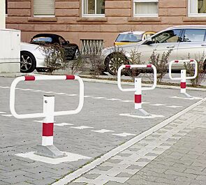 Parkbügel SERRES zum Einbetonieren, mit Reflexstreifen, weiß lackiert