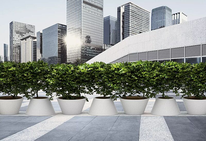 pflanzbehaelter-conics__shoKAT0070634 Pflanzbehälter CONICS, Ø 760 und 1250 mm, HPC-Beton in hellgrau