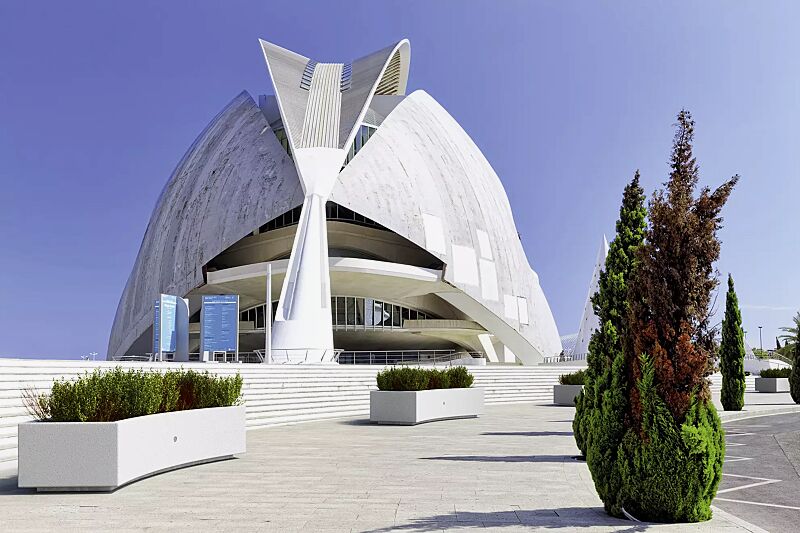 Pflanzbehälter KUBB CURVED aus Beton, in Granitoptik weiß