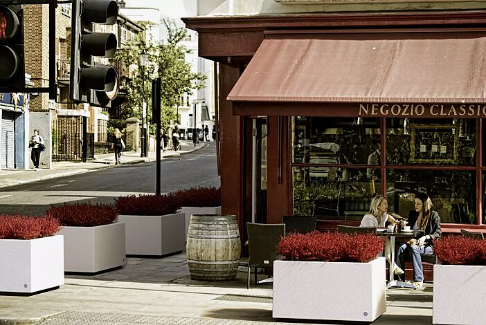 Pflanzbehälter LOUNGE rechteckig, aus Beton, in Granitoptik weiß