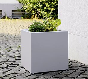 Pflanzbehälter MALOUT NEW, quadratisch, 35 Liter, Höhe 400 mm, Stahlteile in RAL 9006 weißaluminium