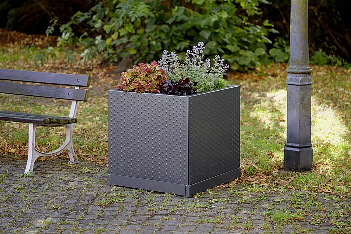 Pflanzbehälter TILLEY, quadratisch, in RAL 7016 anthrazitgrau