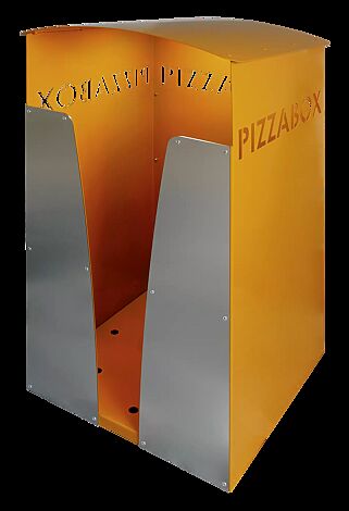 <div id="container" class="container">Pizzabox-Abfallbehälter SEATON, Dekorblende Edelstahl, Stahlteile in RAL 2000 gelborange</div>